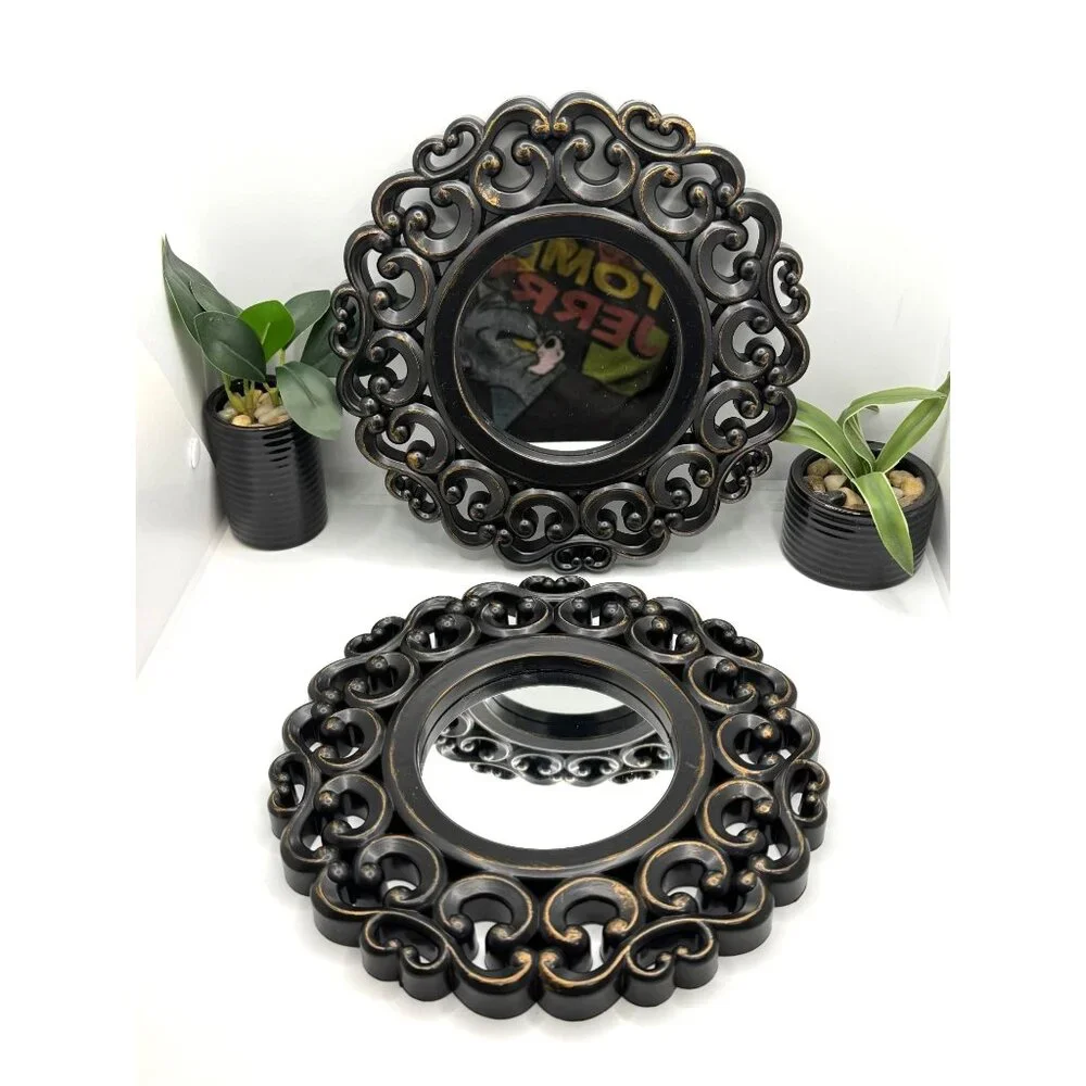 2 Distressed Bronze Plastic Frame Wall Accent Mirrors